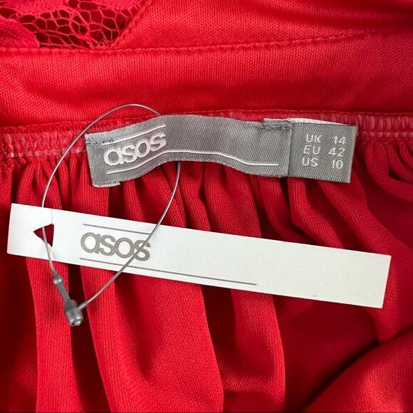 ASOS US 10 NWT Red Lace Back Cold Shoulder Mini A Line Skater Dress - Picture 6 of 7